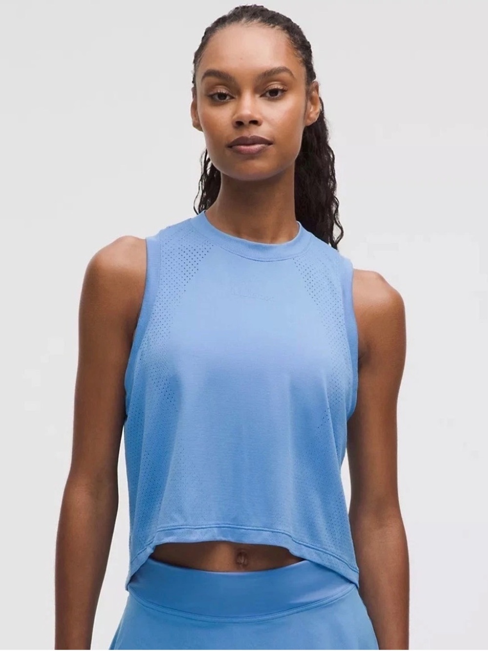 Lululemon Swiftly High-Low Cropped Spellout Tank Top Pool Party Blue Size 6